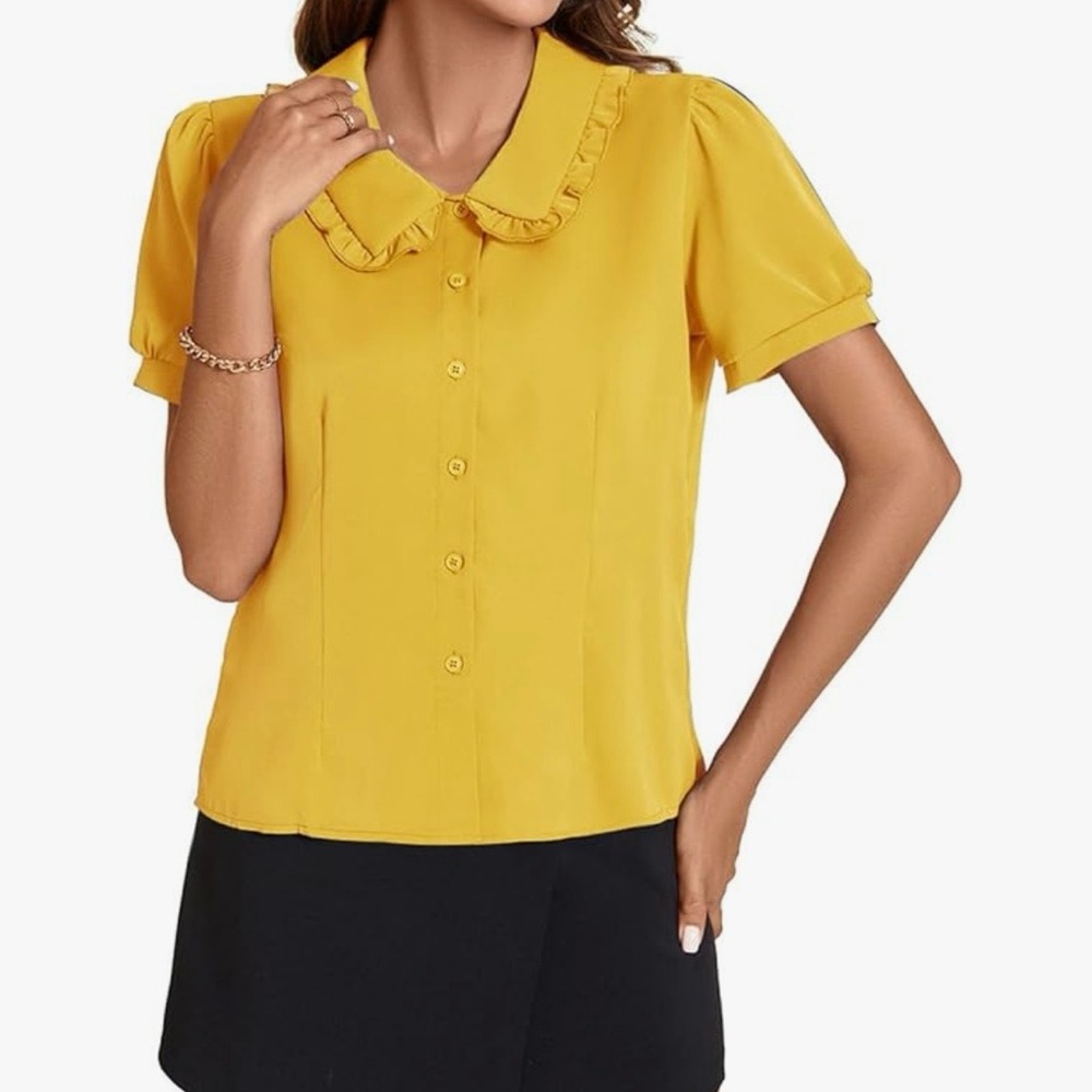 Yellow Ruffled Collar Women's Top BNWT